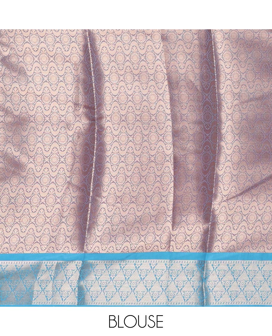 Pink zari jacquard tissue banaras saree, contrast traditional zari design border, intricate pallu & contrast jacquard blouse