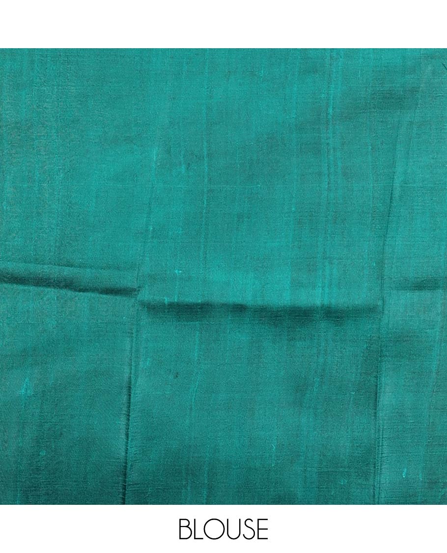 Green floral, geometric design printed silk saree with contrast border