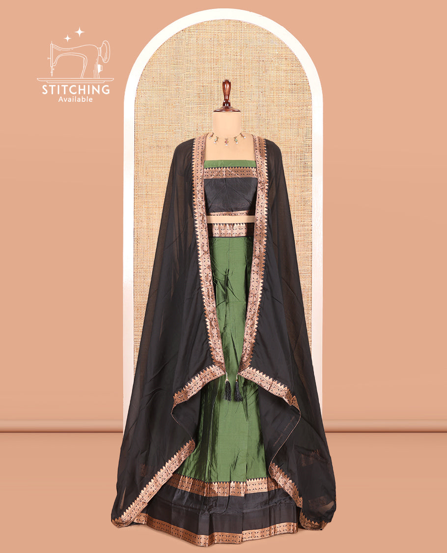 Green Semi-Silk Half-Saree
