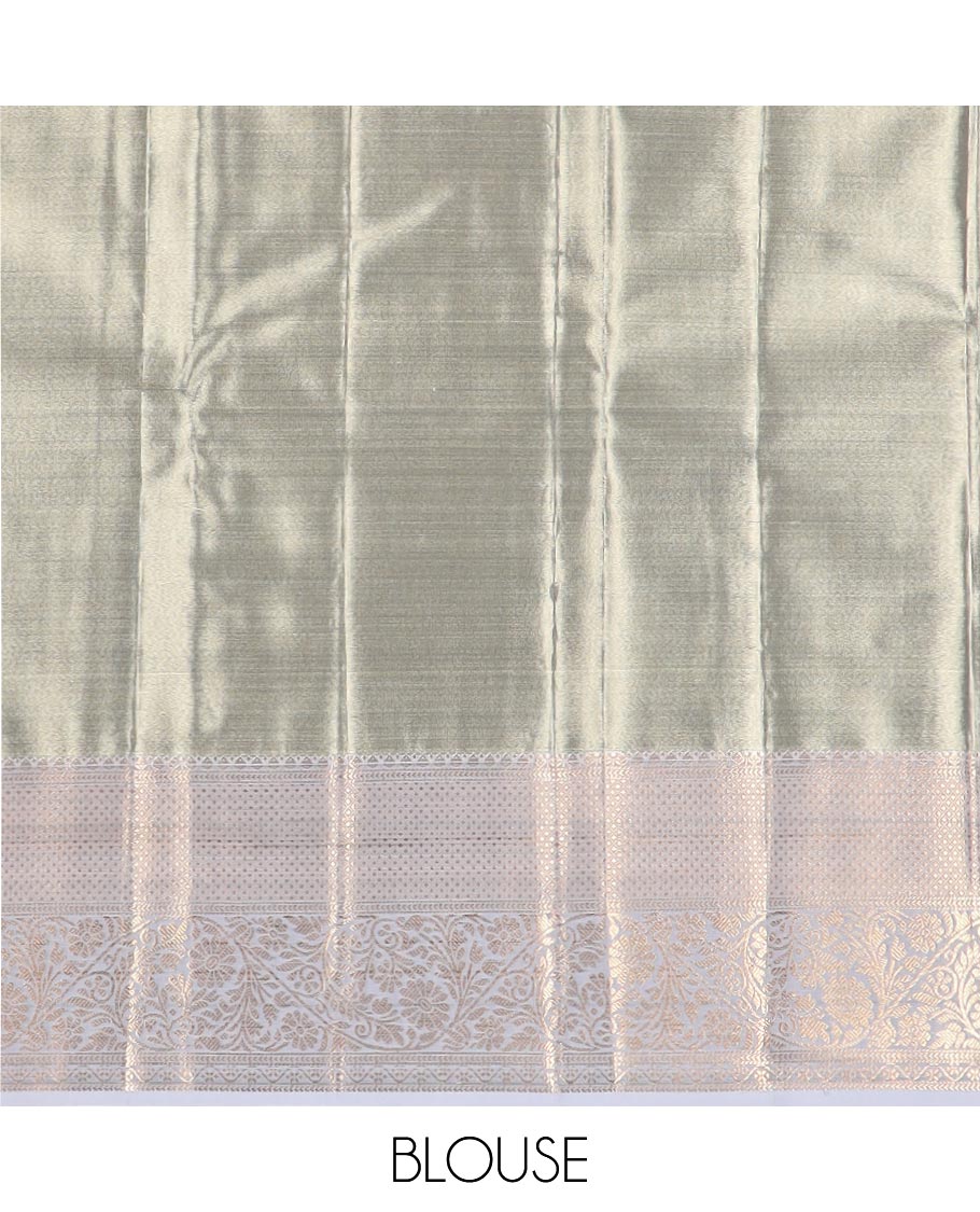 Yellow Mughal style zari jacquard budget silk saree, contrast traditional zari border, and pallu of Mughal inspired intricate motifs