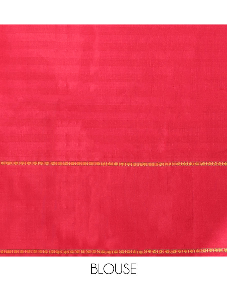 Red striped kancheepuram silk saree  with contrast rettai pettu border & pallu of argyle pattern
