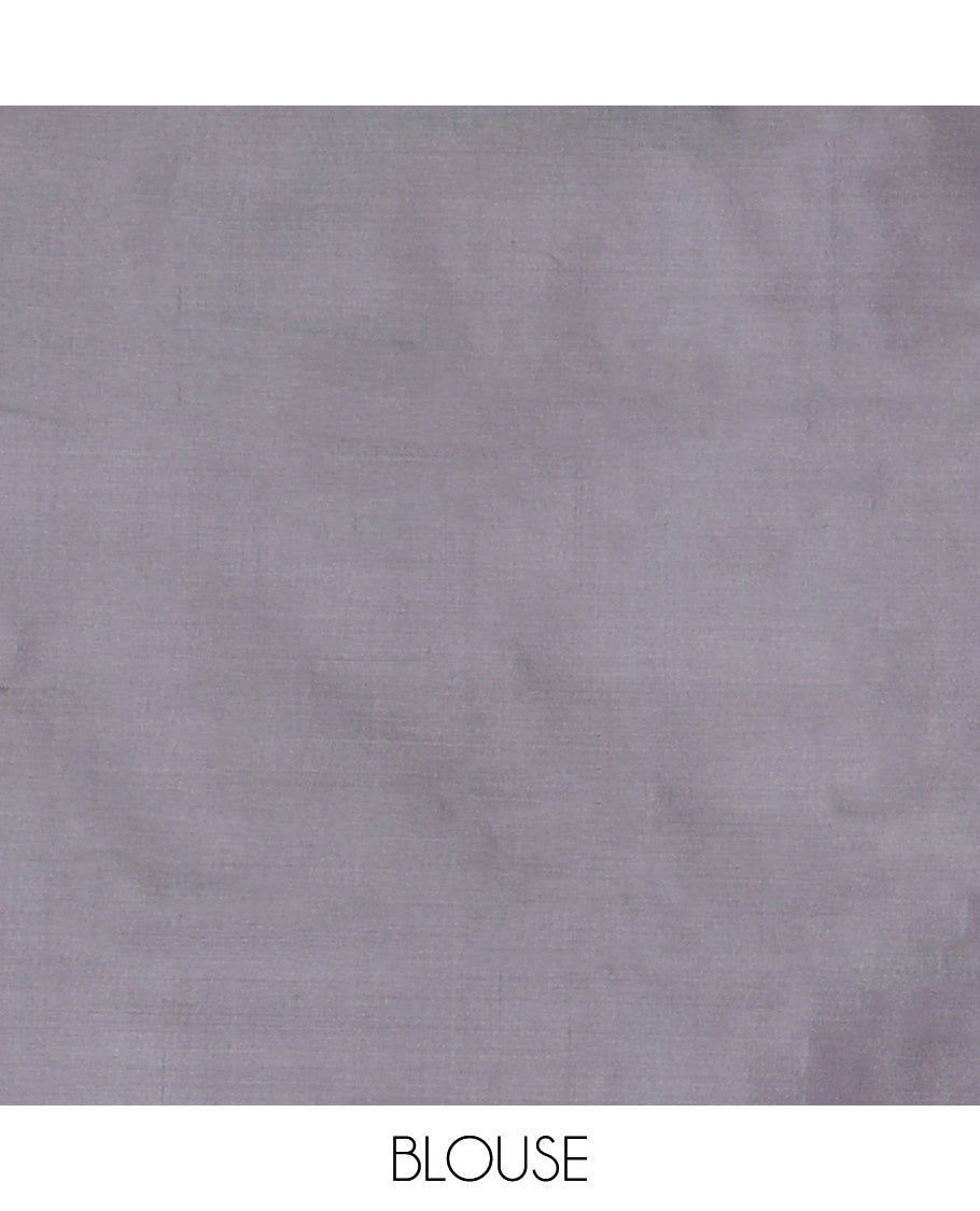 Borderless Blue Dual-Tone Banana Pith Saree, Decked Up with Unique Buttas All Over Its Body, Complemented by a Contrast Pallu of Unique Buttas, and Paired with a Contrast Blouse