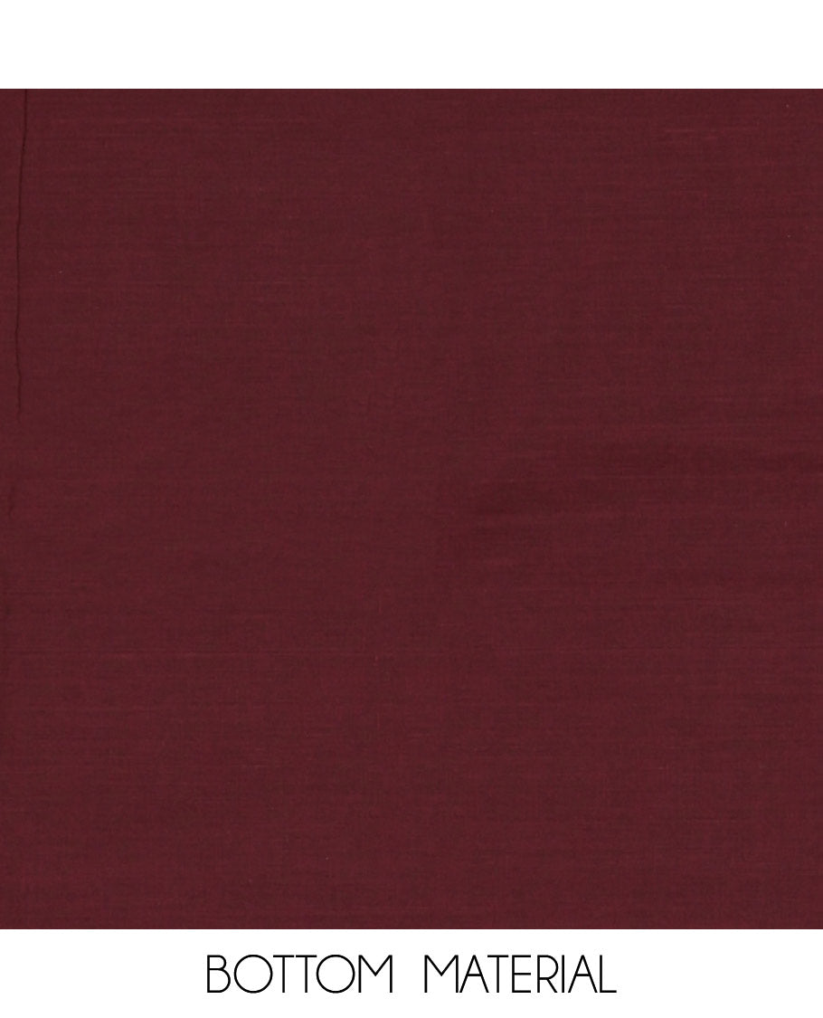 Coffee Brown Material Churidar Set, Adorned with Zari Checked Semi-Silk Top, Comes with a Contrast Plain Soft Cotton Bottom, and a Contrast Semi-Silk Dupatta, Pictures a Herd of Elephants