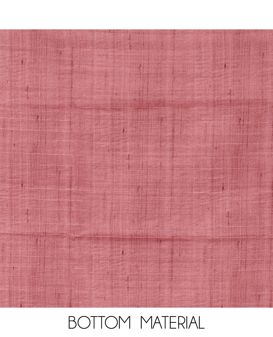Onion pink semi-tussar material chudidar set, triangle printed top, heathered bottom & dupatta of triangle & four-petal floral print