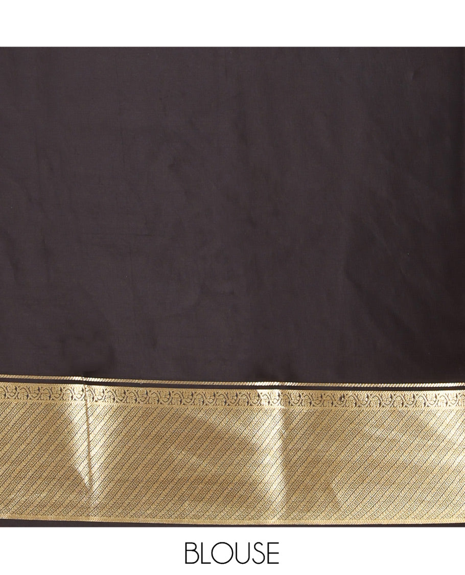 Red Mysore Silk Saree Features Floral Buttas, Contrast Traditional Zari Border, an Intricate Pallu, and a Contrast Blouse