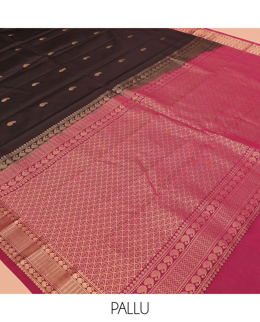 Brown Manga Buttas Vasundhara Lite Silkmix Saree, Contrast Manga-Vanki Border, Jaal Pallu, Contrast Blouse
