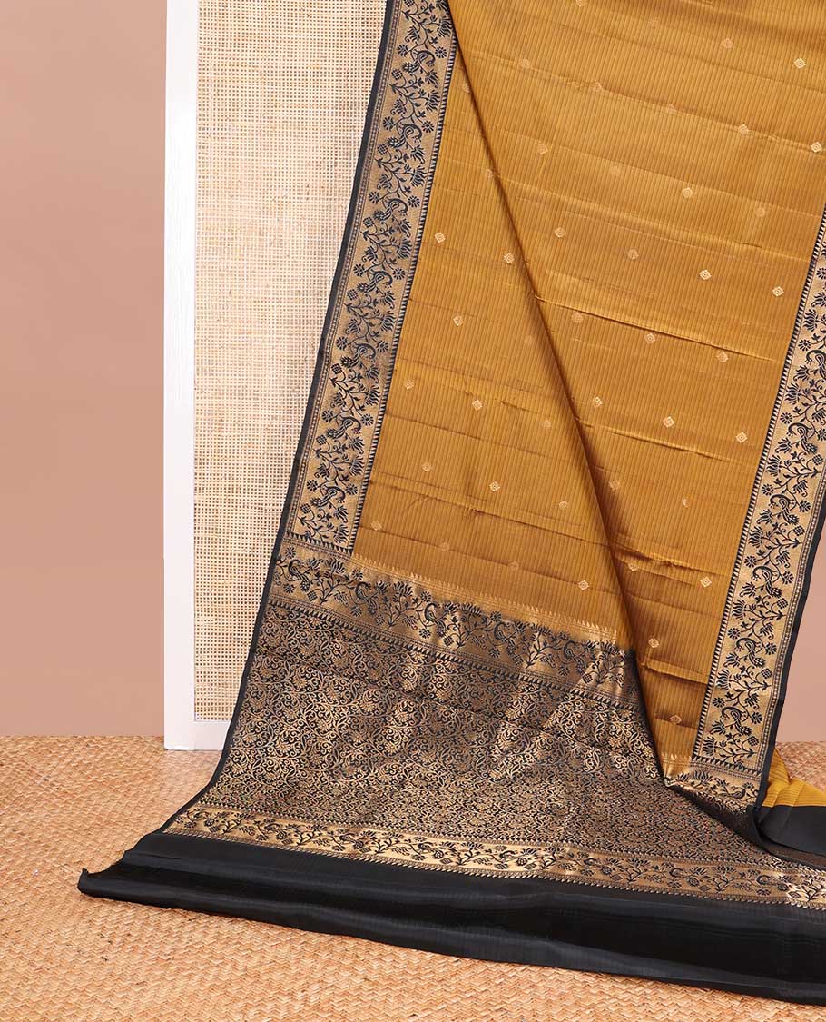 Brown striped, buttas vasundhara elite silk saree with contrast floral dessign border & floral jacquard pallu