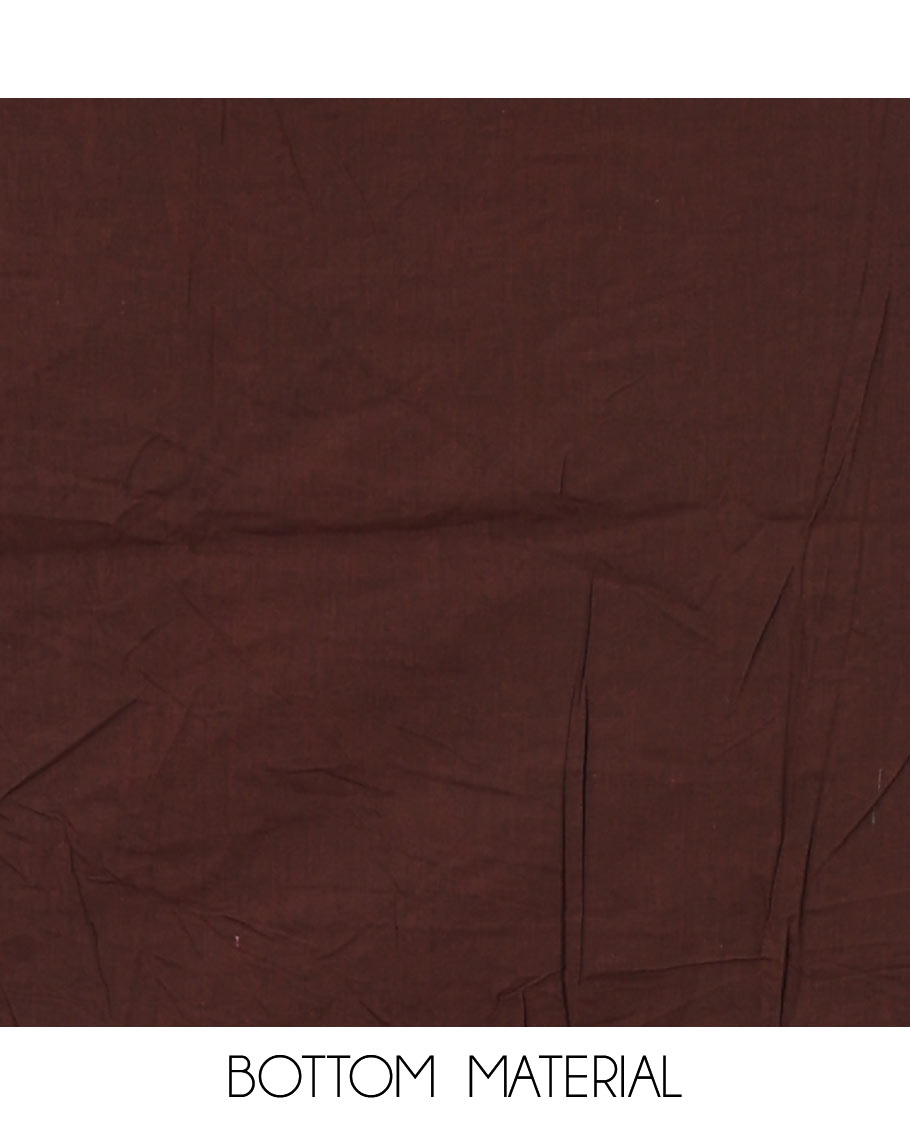 Maroon material chudidar set, batik print, mirror work and kantha work cotton top, cotton bottom, and batik printed dupatta