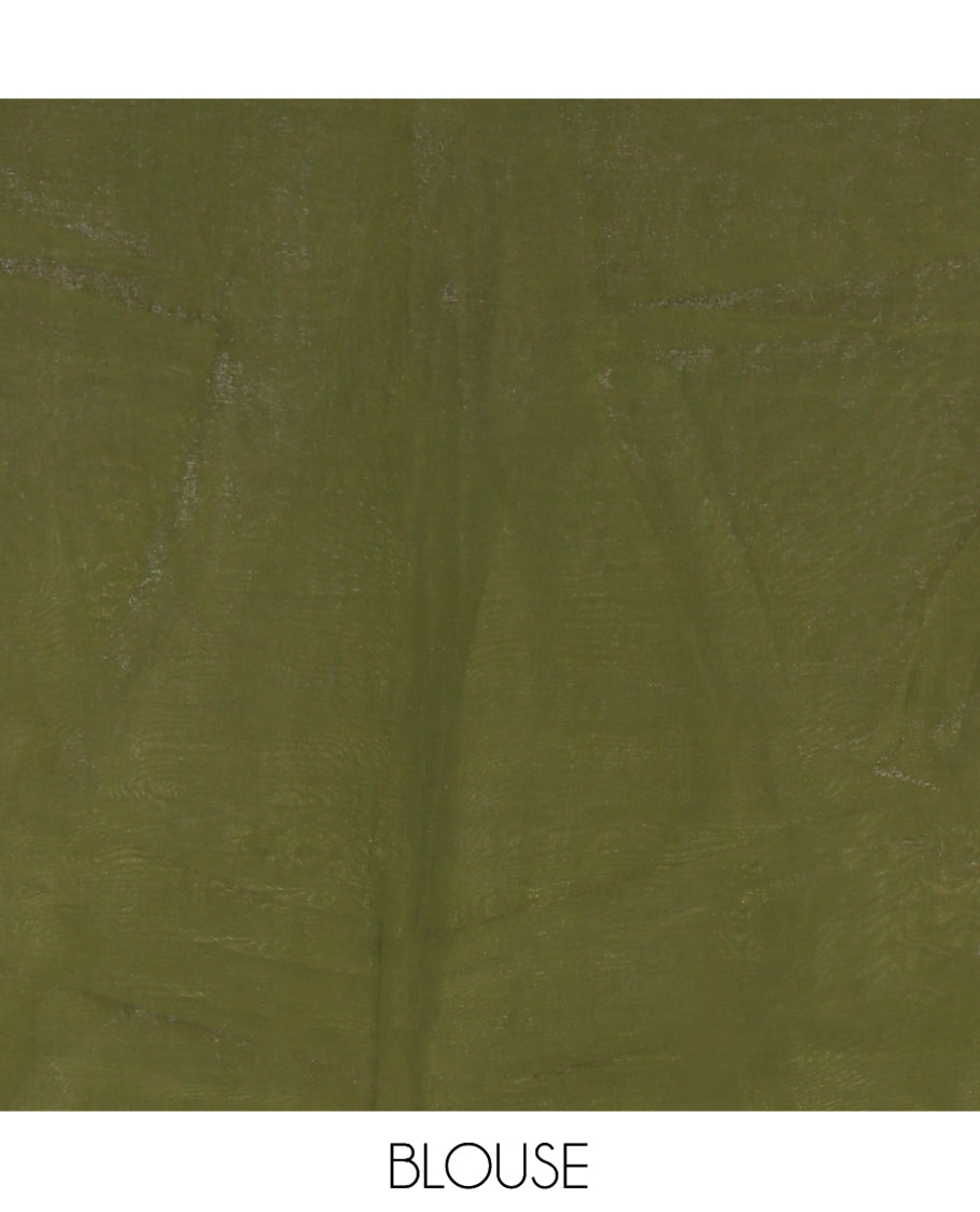 Mehendi Green Velvet Organza Half-Saree