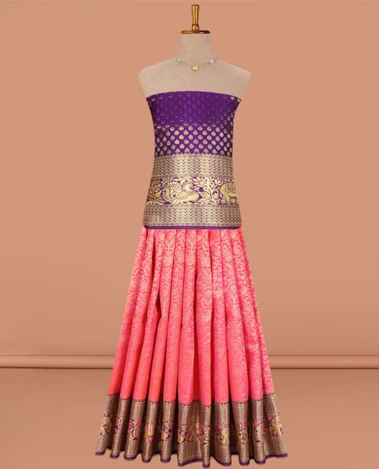 Pink Pure Silk Navarathna Pavadai Material Set