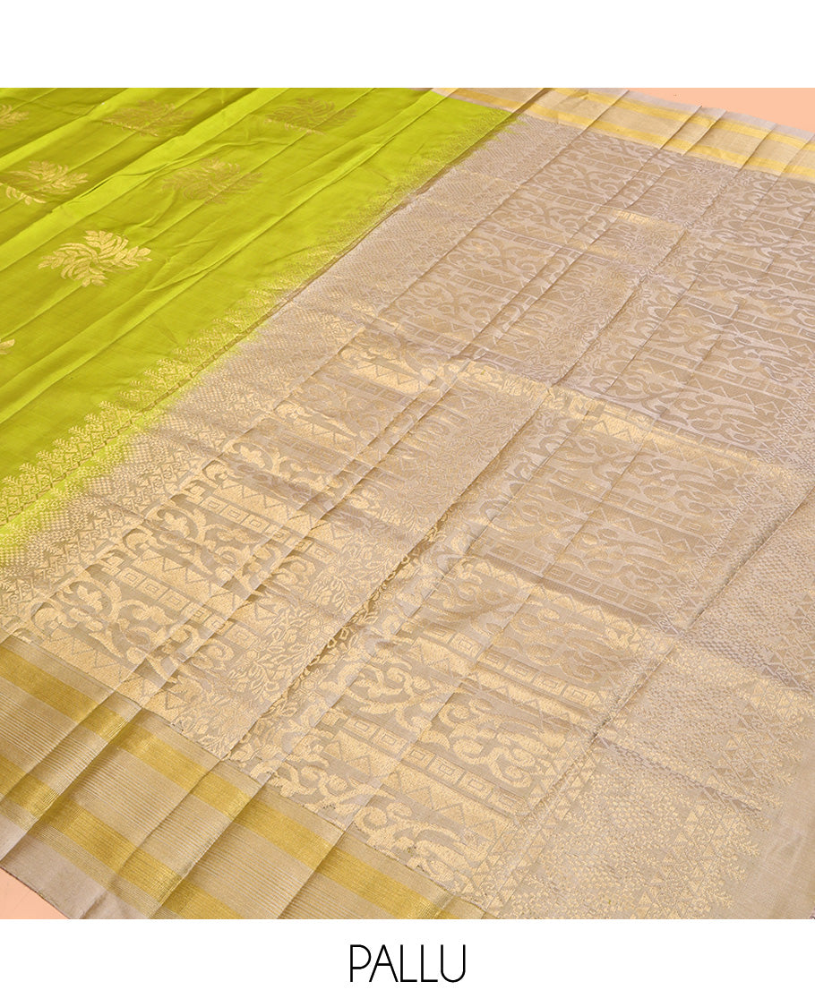 Green Mayuri Lite Silk Mix Saree, Detailed with Zari Buttas All Over Its Body, Complemented by a Contrast Border, an Intricately Designed Pallu, and Paired with a Contrast Blouse
