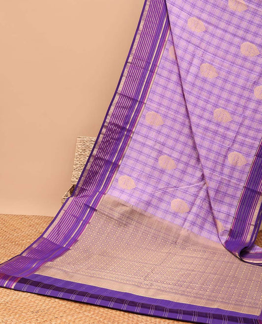 lavender checked, floral buutas vasundhara elite silk saree with contrast intricate zari design border & checked zari design pallu