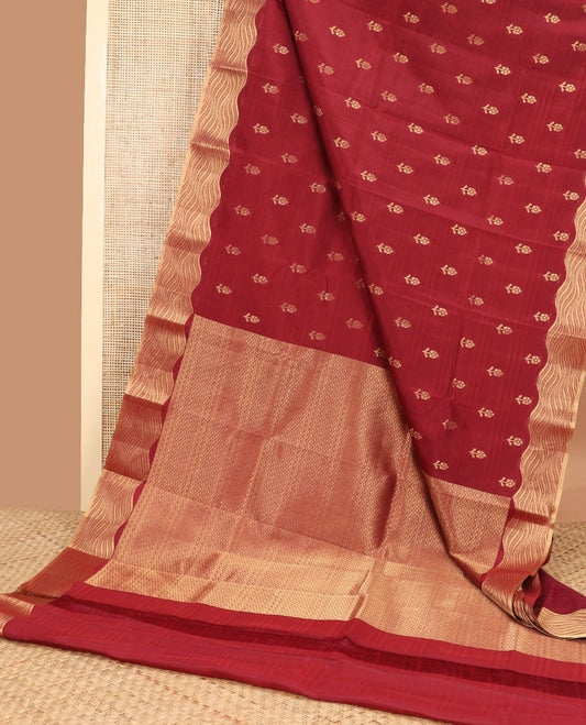 Maroon flower buttas vasundhara elite silk saree with self zari design & argyle design pallu