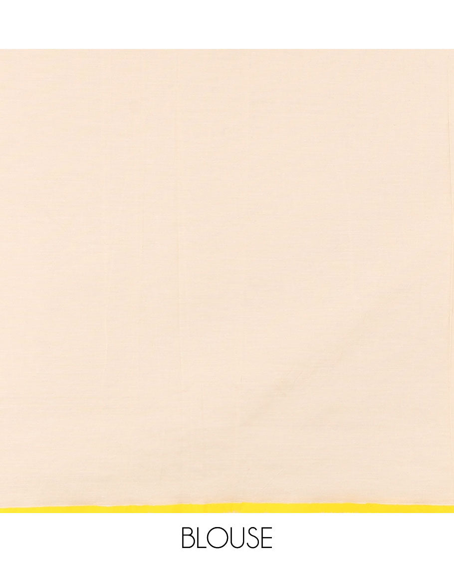 Borderless cream floral motifs printed South cotton saree with a matching blouse, and a contrast floral-paisley printed blouse