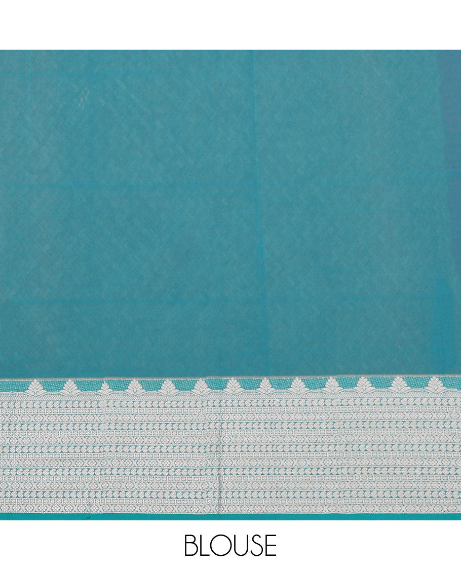 Red checked, leaf design kora cotton saree with contrast zari design border & jaal design pallu
