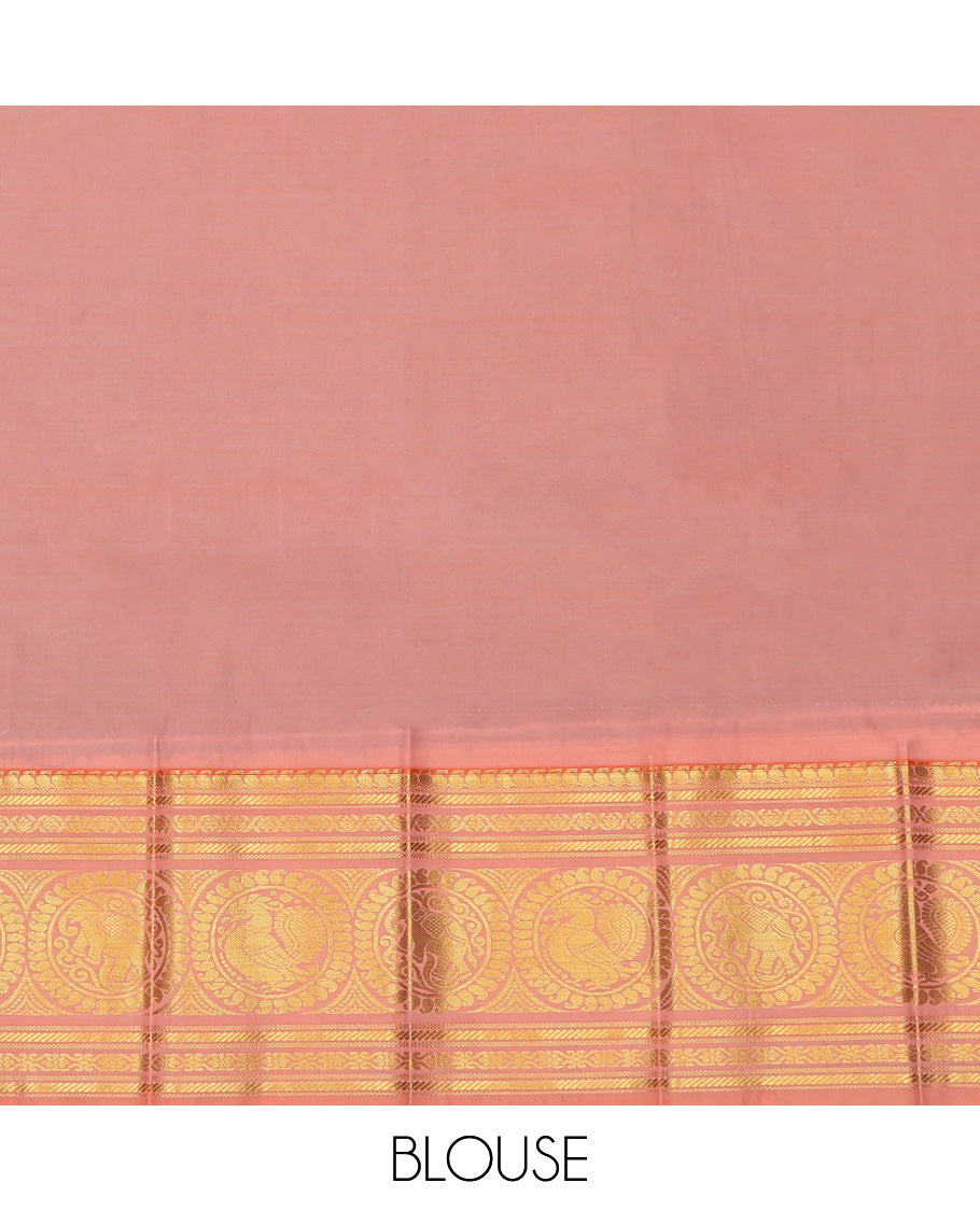 Wine Budget Silk Saree, Graced with Peacock Buttas and Stripes, Complemented by Contrast Traditional Zari Border, a Jaal Pallu and a Contrast Blouse