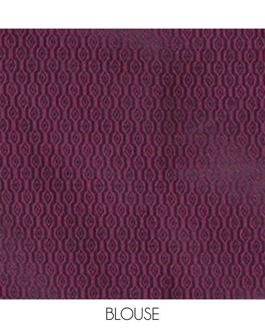 Wine color copper thread leaf design mulberry satin silk saree with zari border & rich pallu along with emboss zari border blouse