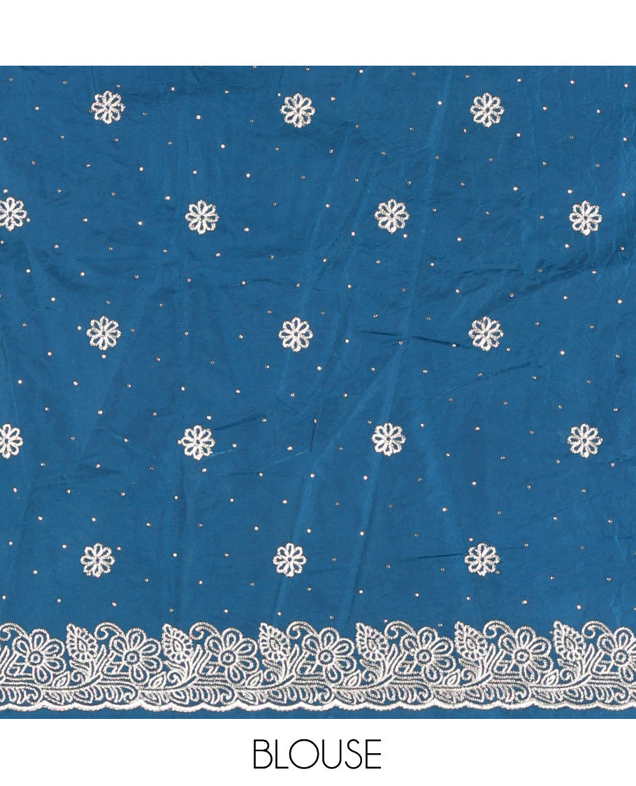 Peacock Blue Velvet Organza Half-Saree