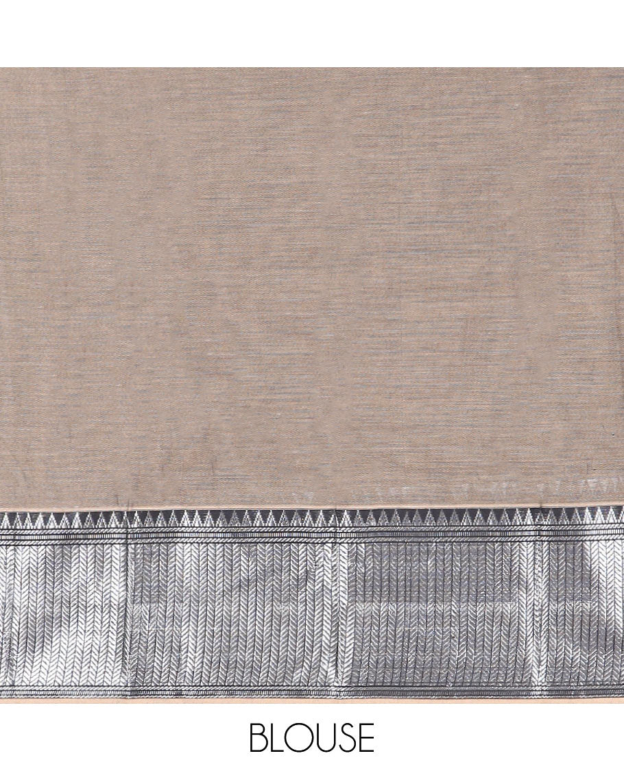 pale brown cotton half saree with contrast zari design border, zari design blouse & plain, zari design border dhavani