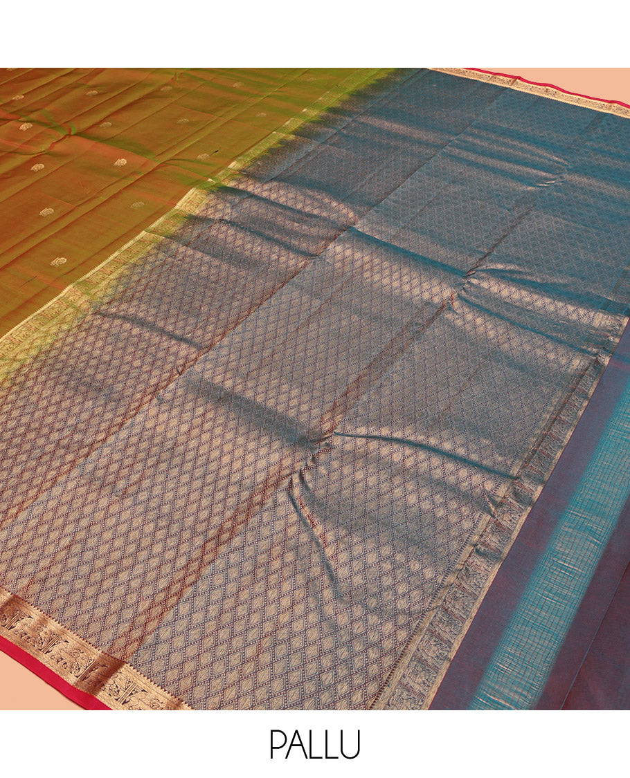 Green Vasundhara Lite Silk Mix Saree, Graced with Zari Buttas, Contrast Border of Rekku and Yaanai Designs, Jaal Pallu, and Contrast Blouse