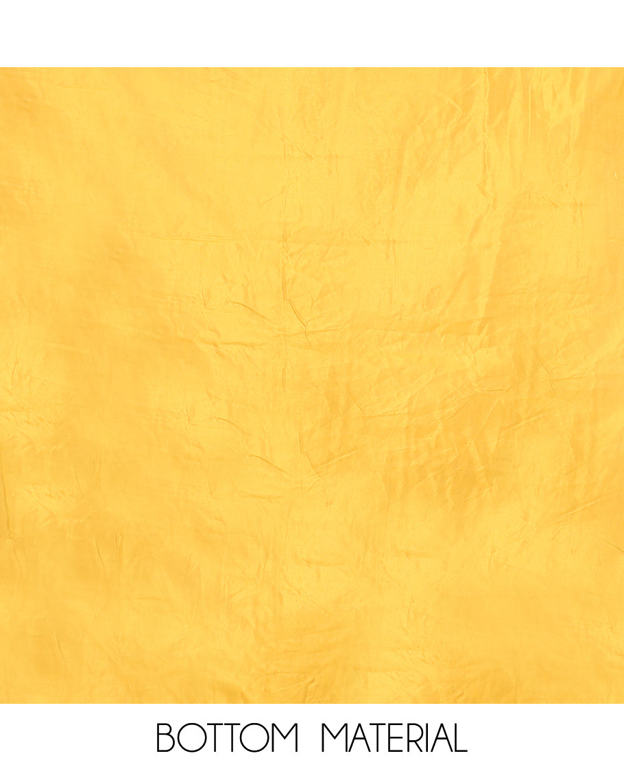 Mustard Fendi Organza Material Churidar Features Embroidered Top, a Santoon Bottom, a Scallop Embroidered Dupatta