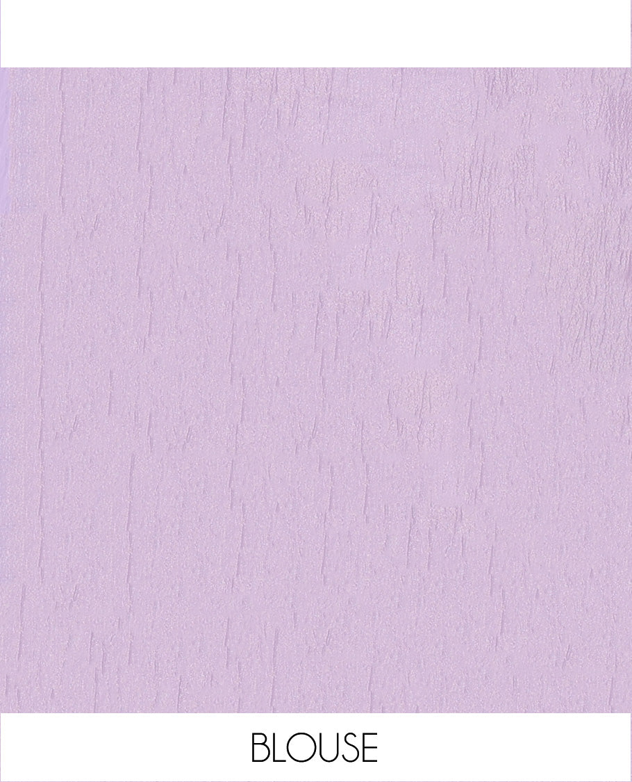 Lavender floral motifs thread embroidered tissue saree, floral vine embroidered border and pallu