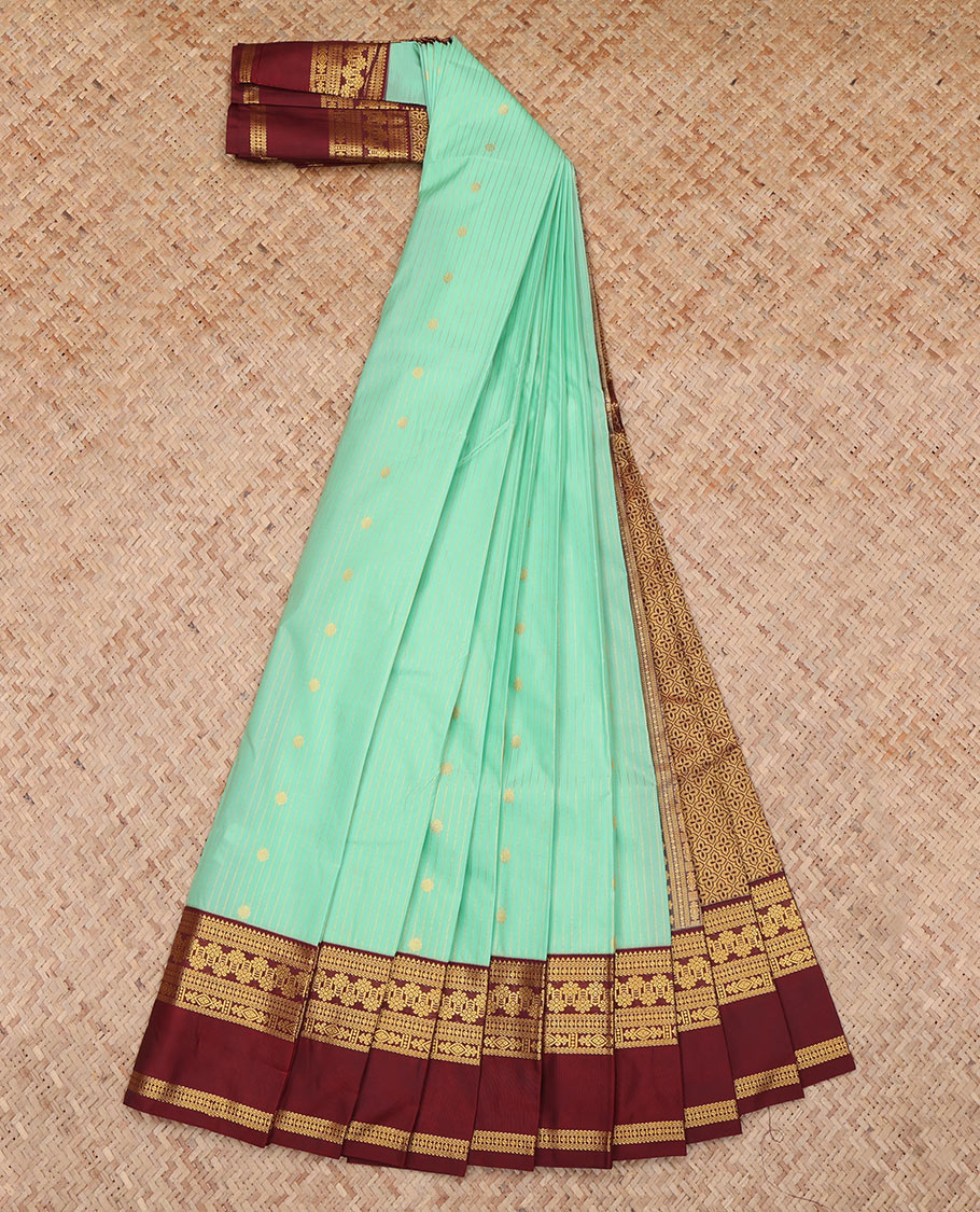 Turquoise Zari Butta and Stripes Budget Silk Saree