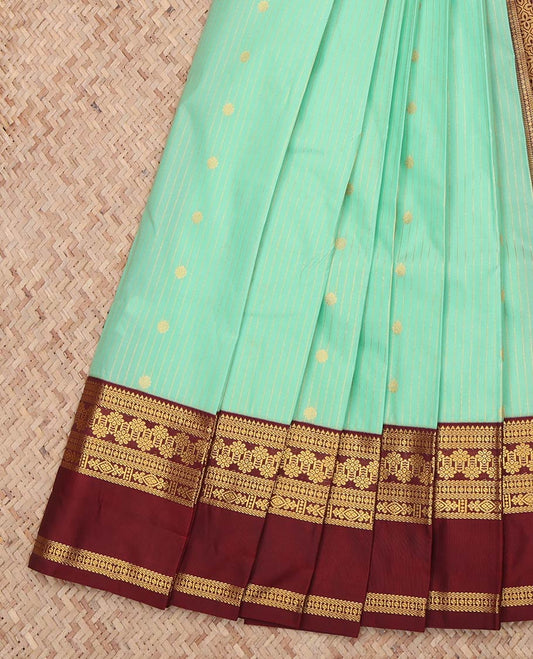 Turquoise Zari Butta and Stripes Budget Silk Saree