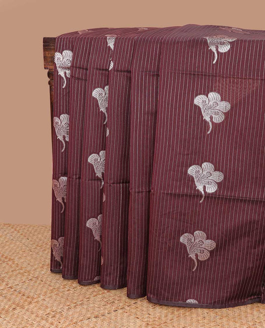 Brown striped, floral design semi silk saree with jaal design pallu