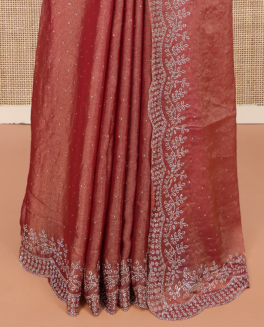 Orange Designer Saree, Elevated with Stonework, Scallop Stonework Border, Self Pallu, and Matching Blouse