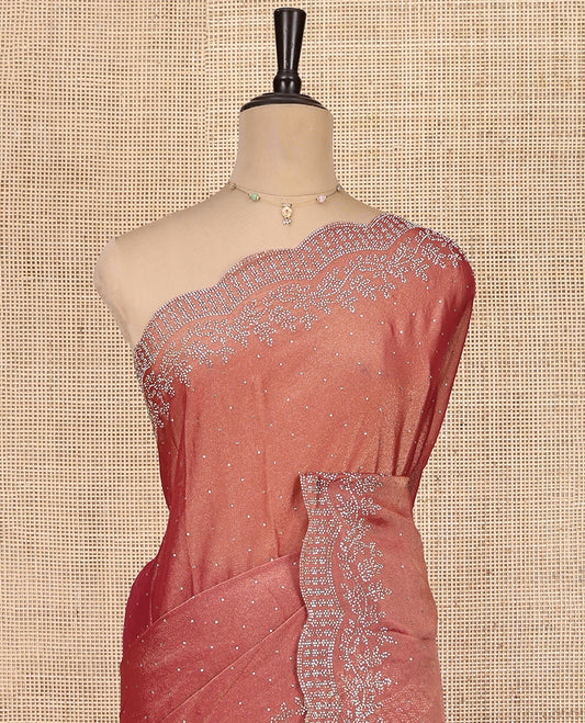 Orange Designer Saree, Elevated with Stonework, Scallop Stonework Border, Self Pallu, and Matching Blouse