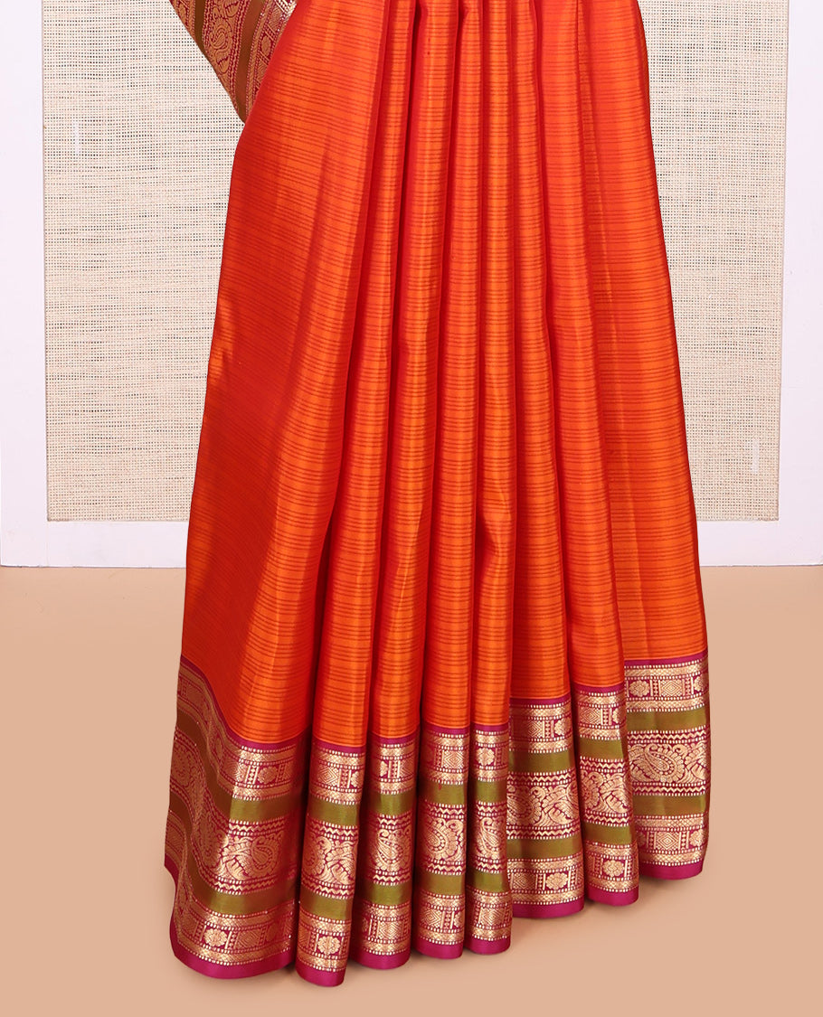Orange Striped Kanchipuram Silk Saree