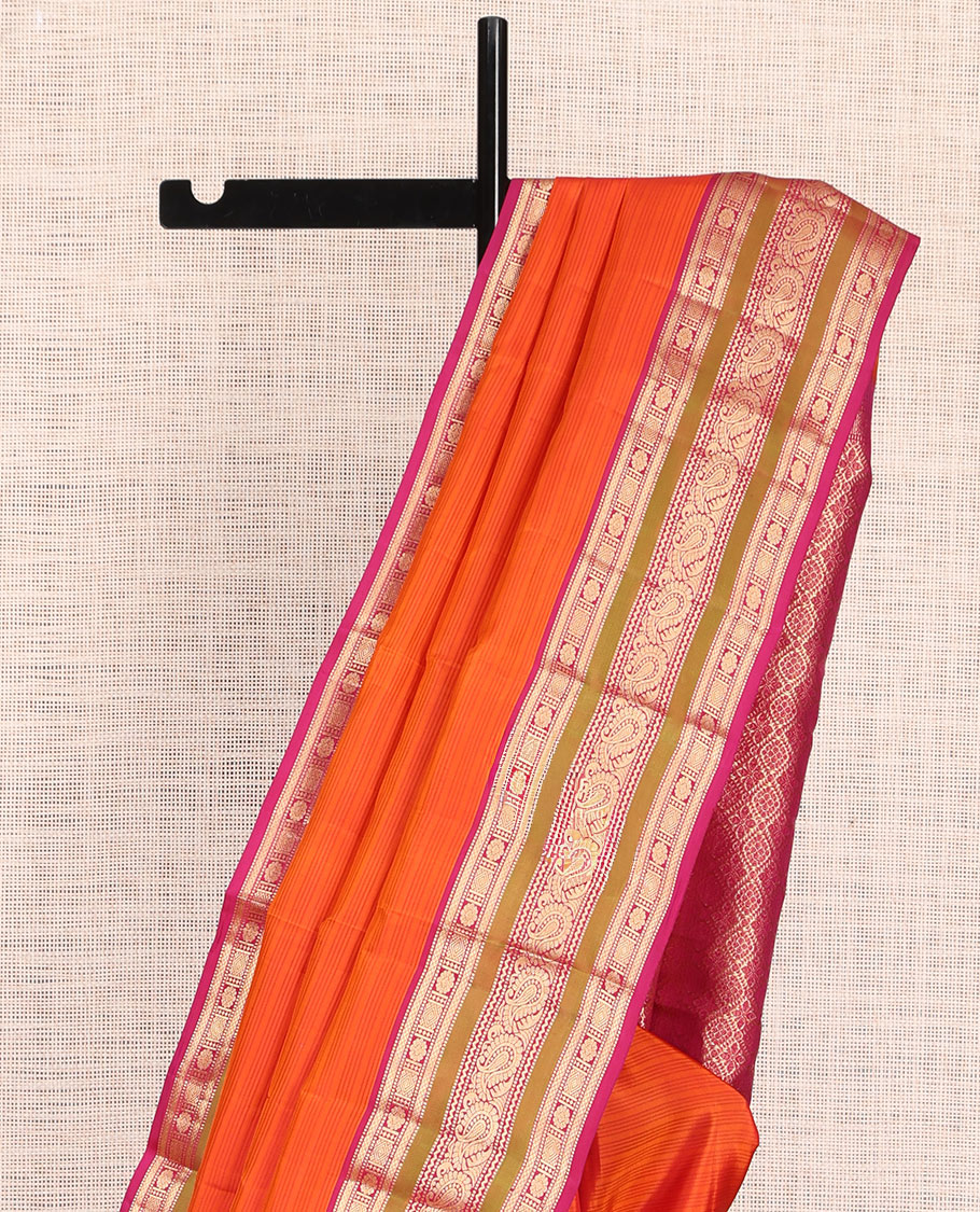 Orange Striped Kanchipuram Silk Saree