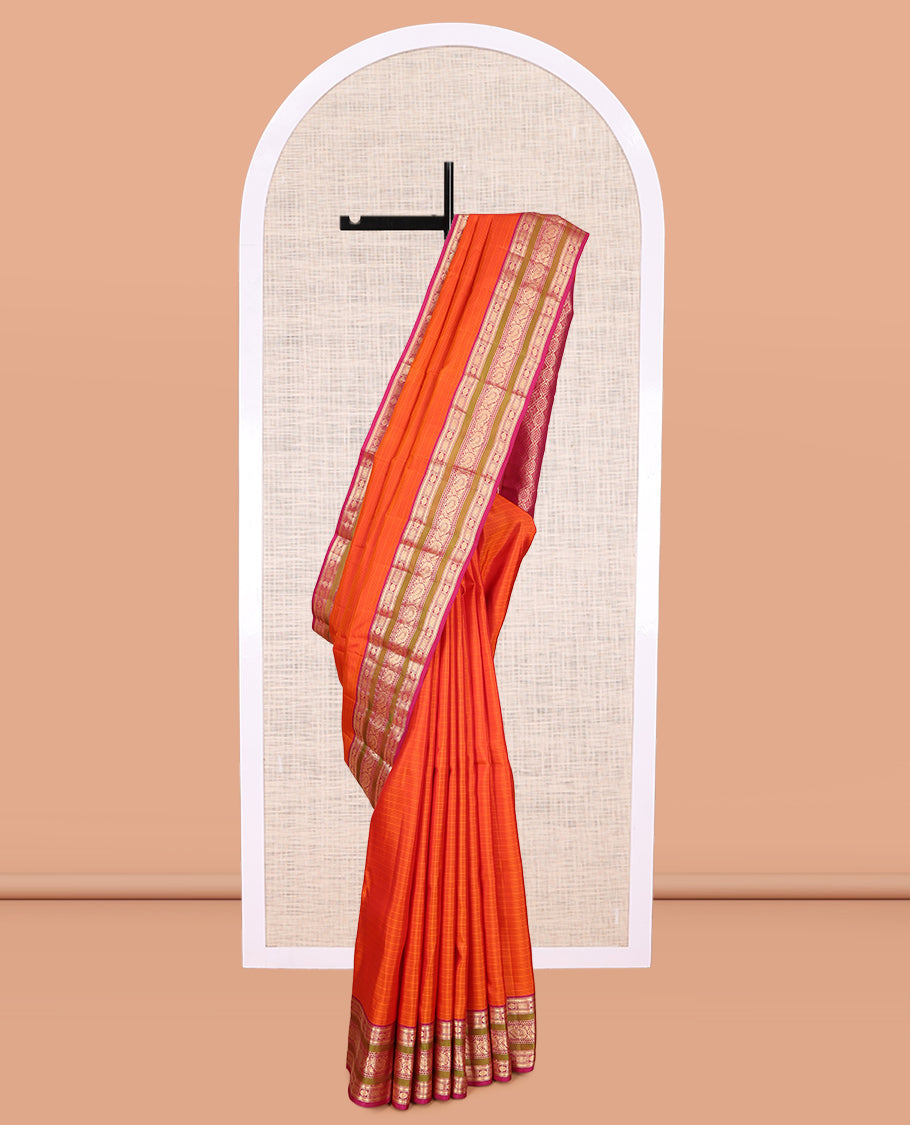 Orange Striped Kanchipuram Silk Saree
