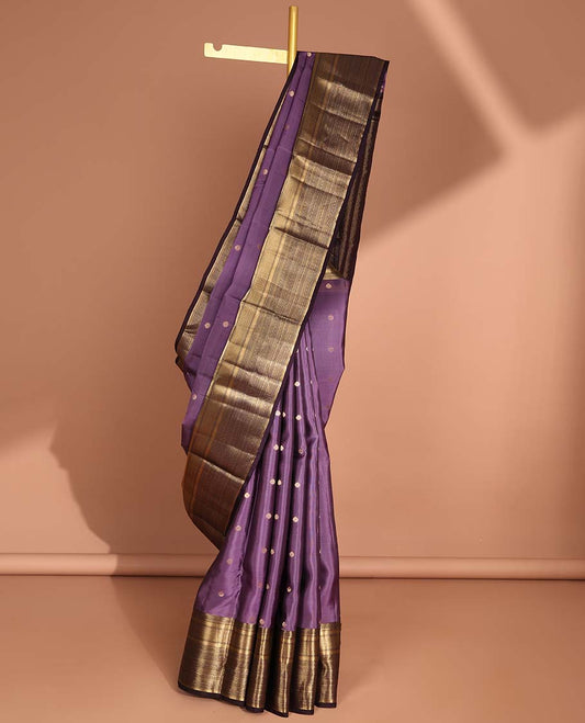 Violet buttas vasundhara elite silk saree with contrast traditional zari design border & zari design pallu