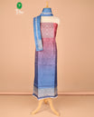 Maroon with blue Chanderi double shaded carry design with daman printed neck handwork chudidhar material set with contrast santoon material pant & double shaded carry negetive printe dupatta