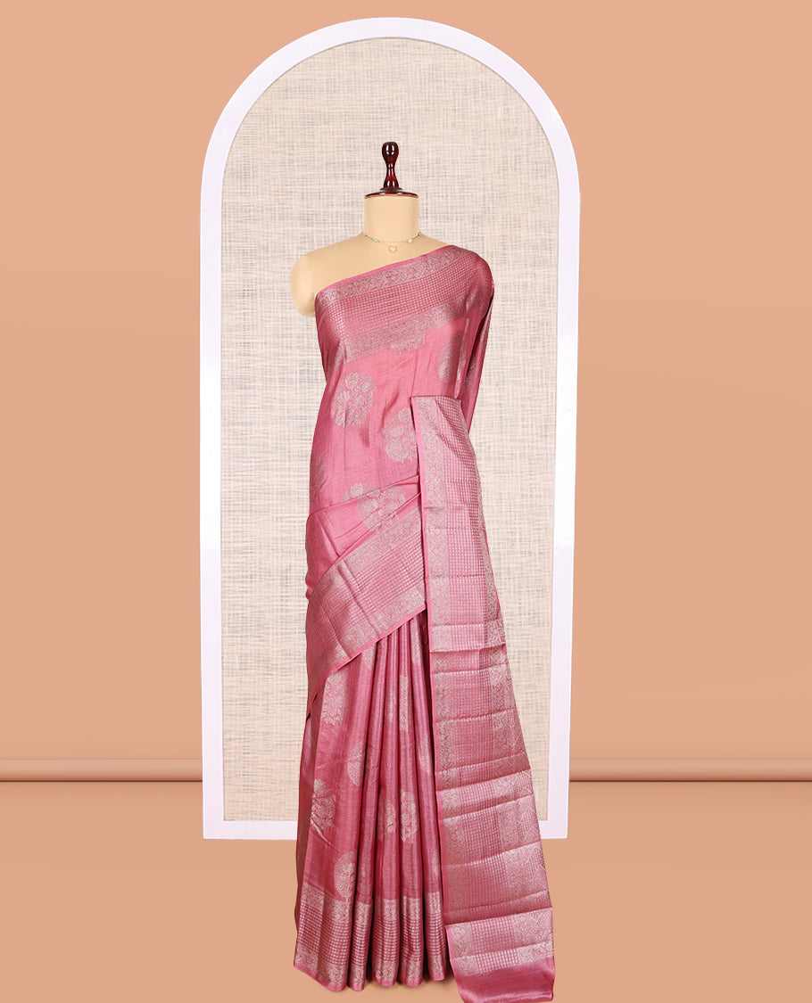Pink Tussar Silk Saree