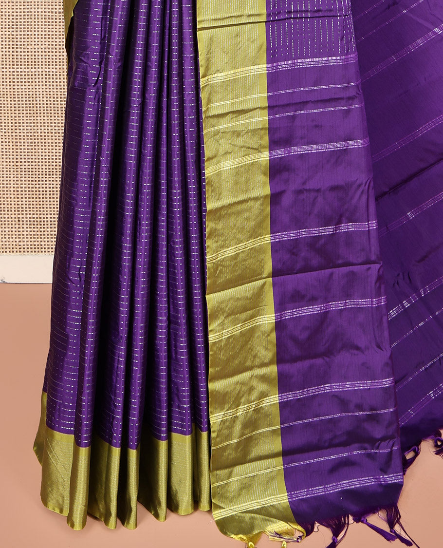 Violet Aarani Gift Saree, Steeped with Stripes on Its Body, Complemented by a Contrast Border, a Self-Pallu of Stripes, and Paired with a Matching Blouse