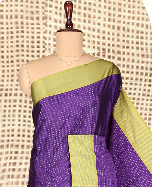 Violet Aarani Gift Saree, Steeped with Stripes on Its Body, Complemented by a Contrast Border, a Self-Pallu of Stripes, and Paired with a Matching Blouse