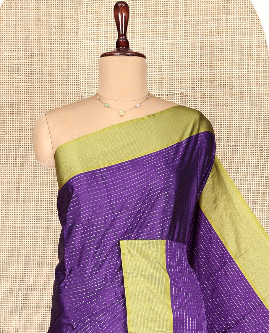 Violet Aarani Gift Saree, Steeped with Stripes on Its Body, Complemented by a Contrast Border, a Self-Pallu of Stripes, and Paired with a Matching Blouse