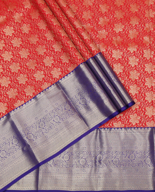 Red Art Silk Pavadai Material, Elevated with Jacquard Design, Contrast Traditional Zari Design Border, and a Contrast Blouse