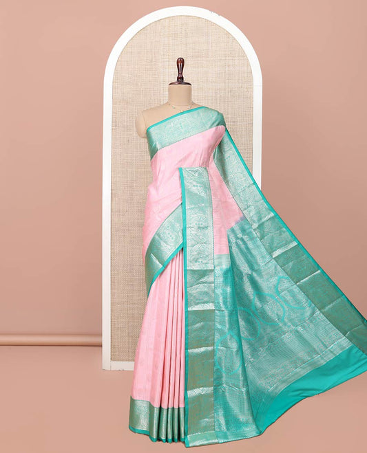 Pink Budget Silk Saree, Embellished with Jacquard Design All Over Its Body, Complemented by a Contrast Traditional Zari Design Border, Intricately Designed Pallu, and Paired with a Contrast Blouse