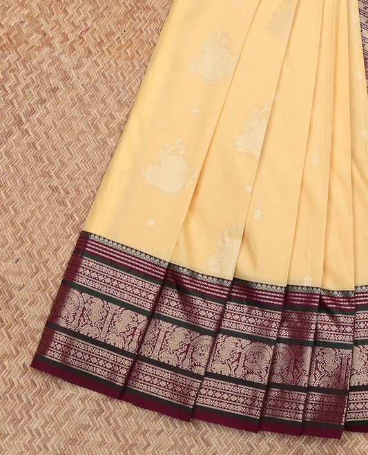 Yellow Budget Silk Saree, Subtly Sparkled With Zari Buttas All Over Its Body, Complemented by Contrast Traditional Zari Designs Woven Border, Grand Pallu and Paired with a Contrast Blouse