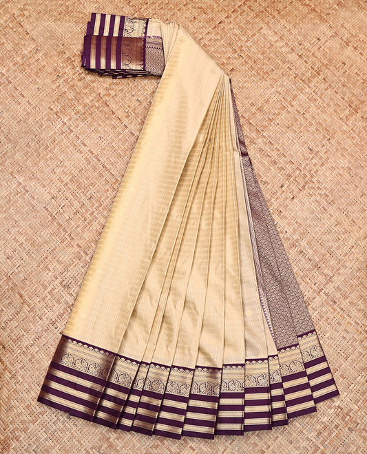 Sandal Budget Silk Saree, Sparsely Woven with Zari Checks, Complemented by Contrast Traditional Zari Border, Grand Jaal Pallu, and a Contrast Blouse