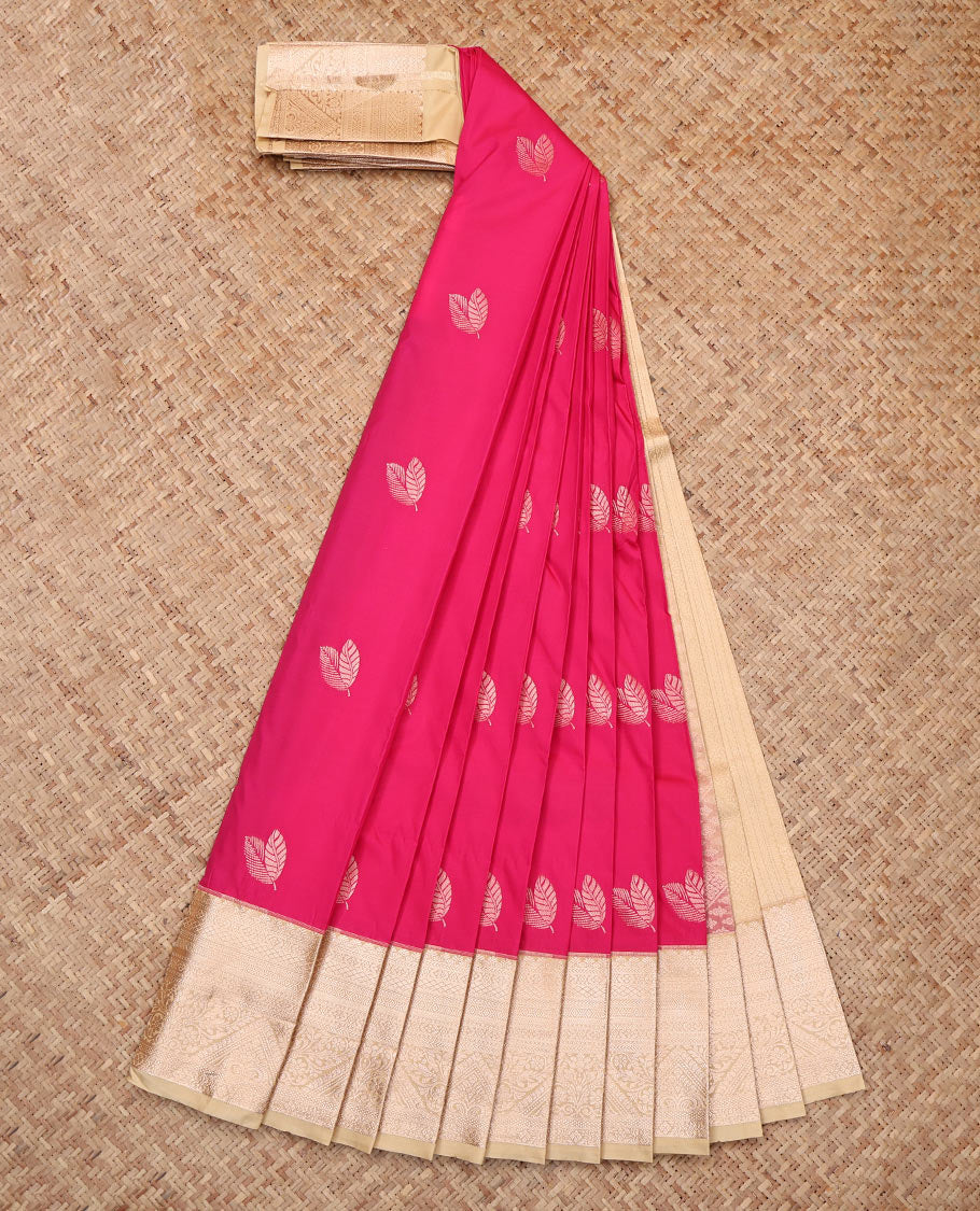 Pink Budget Silk Saree, Beautified with Zari Buttas, Complemented by a Contrast Traditional Zari Border, Sparsely Woven Pallu, and Contrast Blouse