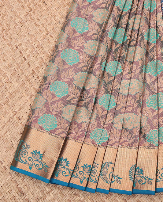 Grey Budget Silk Saree, Adorned with a Jacquard Design, Complemented by a Contrast Zari Border, Intricate Pallu, and Contrast Blouse