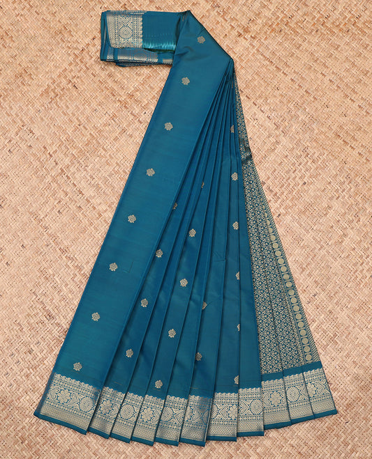 Blue Budget Silk Saree, Adorned with Zari Buttas, Highlighted by a Traditional Zari Border, Intricate Pallu, and Matching Blouse