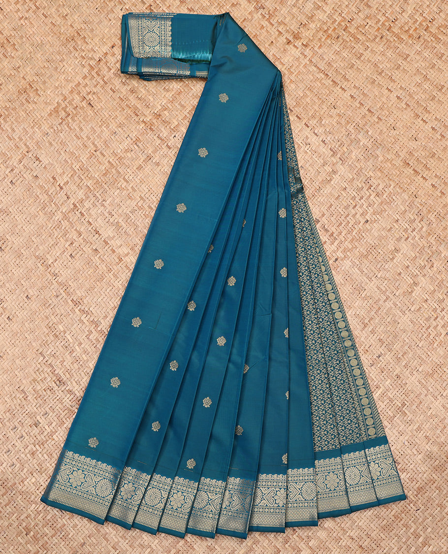 Blue Budget Silk Saree, Adorned with Zari Buttas, Highlighted by a Traditional Zari Border, Intricate Pallu, and Matching Blouse
