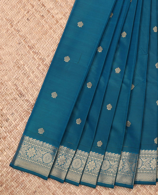 Blue Budget Silk Saree, Adorned with Zari Buttas, Highlighted by a Traditional Zari Border, Intricate Pallu, and Matching Blouse