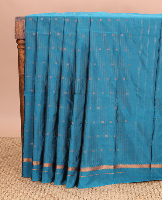Blue striped, geometric design gift saree with self zari design border & striped pallu